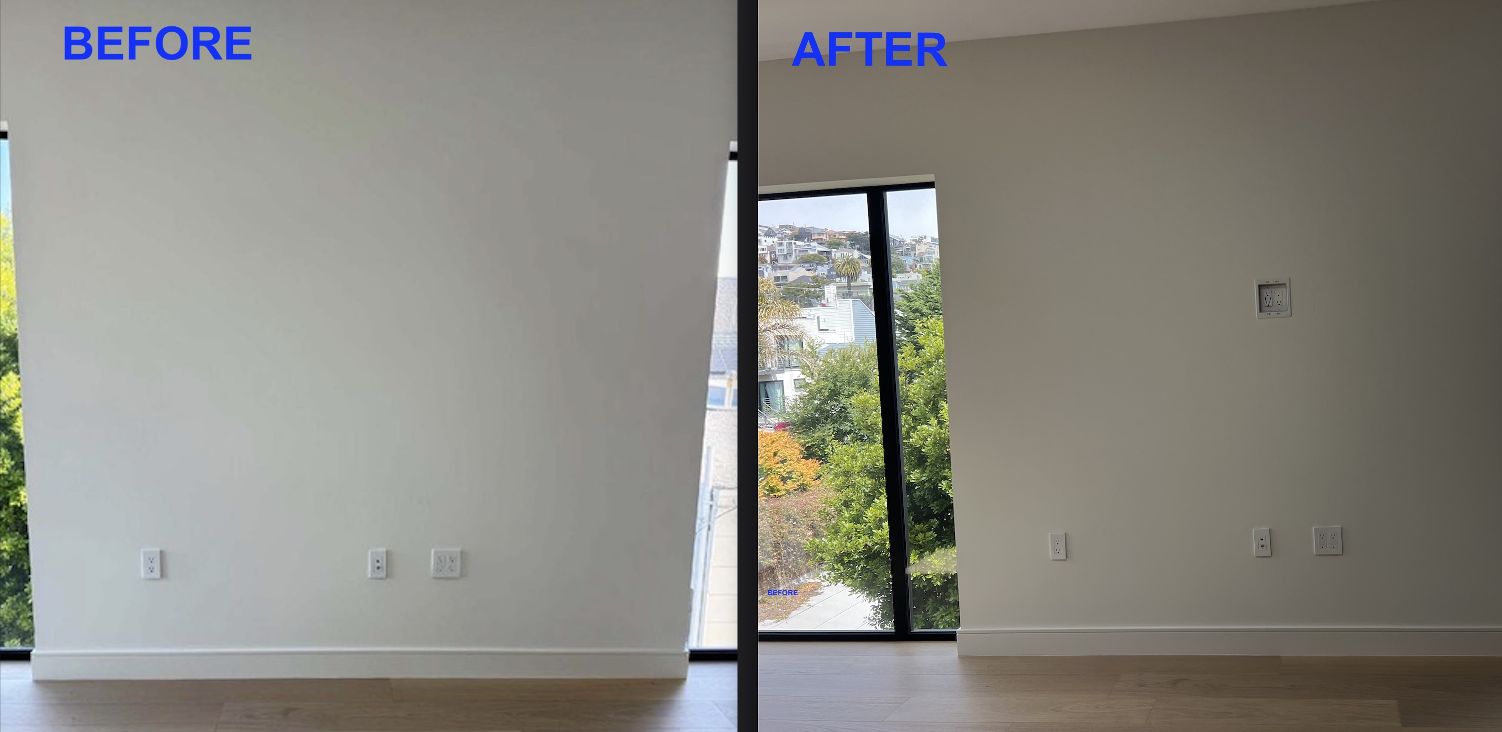 Recessed outlet installation for wall mounted TV by electrician